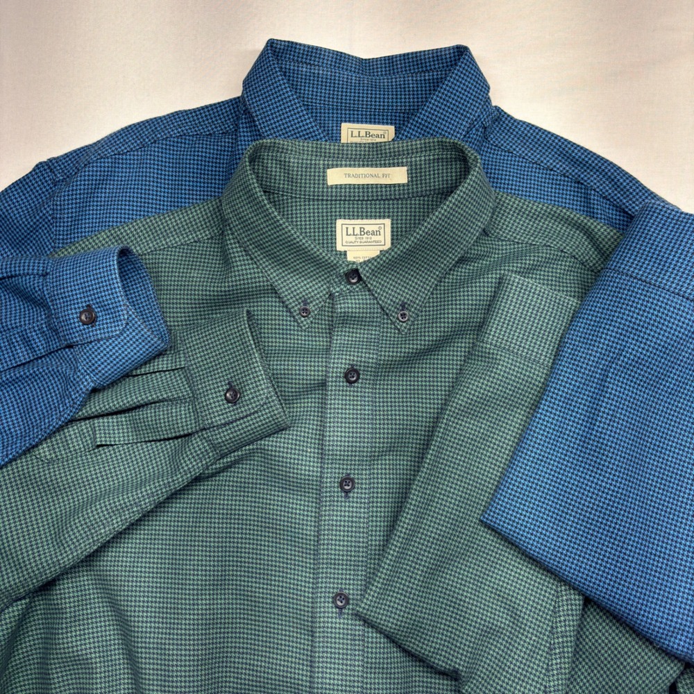 Lot of 2 LL Bean Mens XL Traditional Fit Houndstooth Button Down Shirts